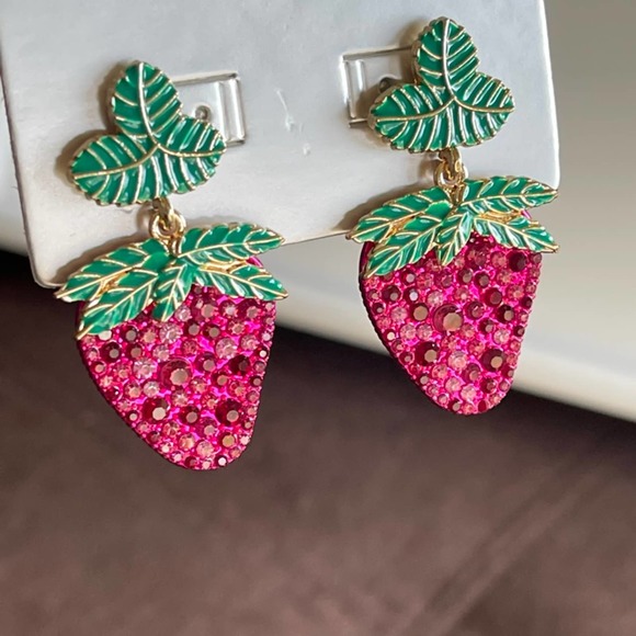 BAUBLEBAR Earrings Pink Green Crystal 'Berry Tale' Strawberry Drop SugarFix NWT - Picture 7 of 7